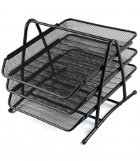 齊心B2163耐用鐵網三層文件盤黑色