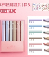 簡繁 6色雙頭熒光筆考試復習劃重點標記筆 彩色記號筆大容量水性手賬筆開學文具禮物 甜系6支/盒+貼紙