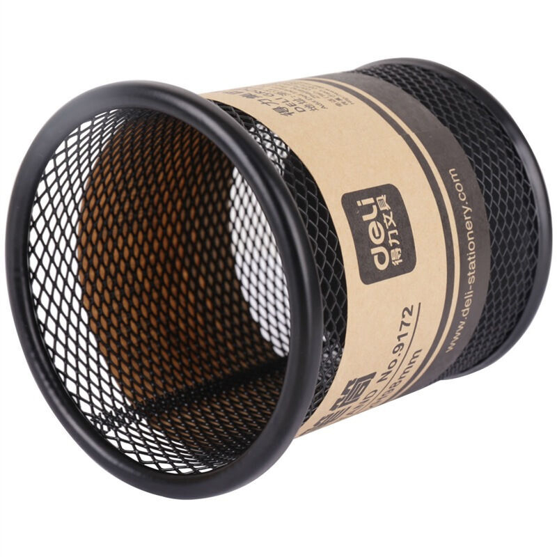 得力(deli)金屬網(wǎng)紋圓形筆筒 簡約創(chuàng)意桌面收納 9172 黑色