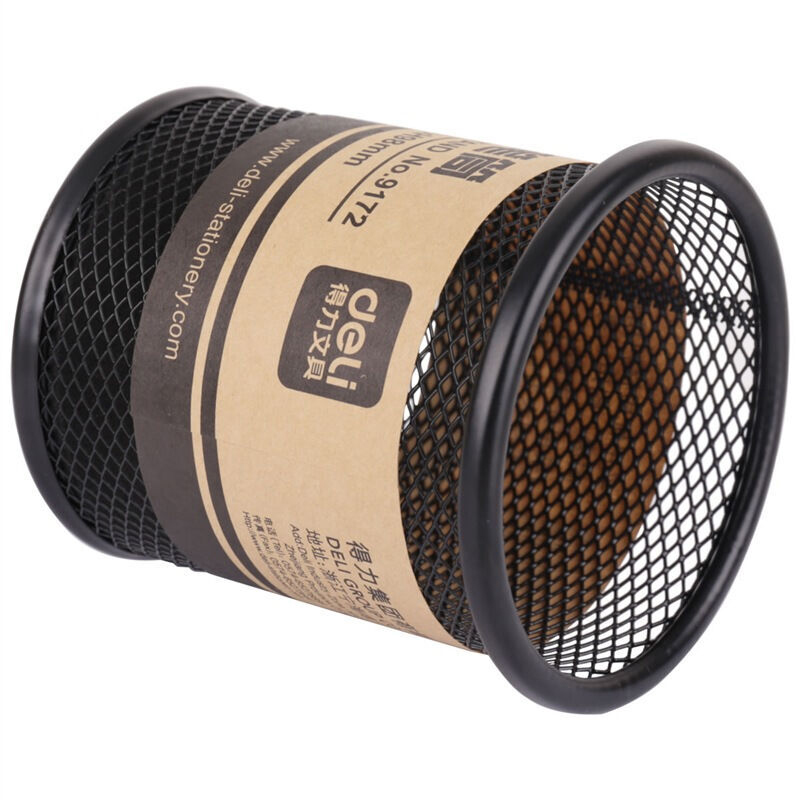 得力(deli)金屬網(wǎng)紋圓形筆筒 簡約創(chuàng)意桌面收納 9172 黑色